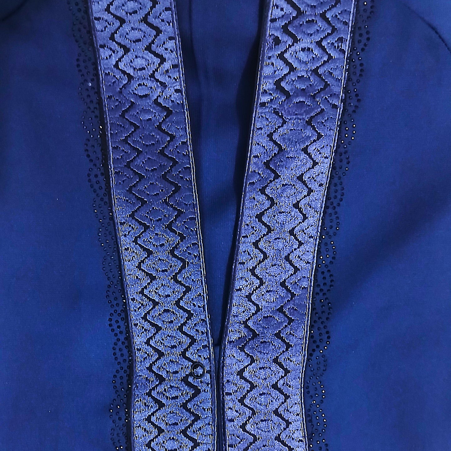 Premium Front Open Embroidered Patti Blue Abaya