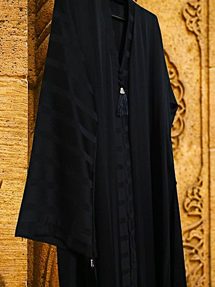 Premium black & brown strips abaya