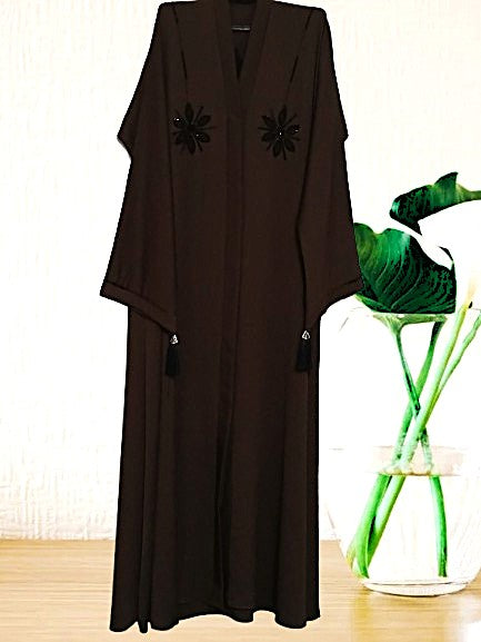 Premium Cut Dana Embroidered Brown Abaya