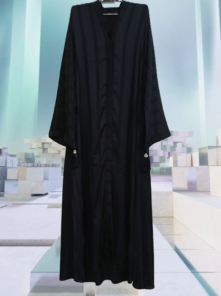 Premium black front open abaya