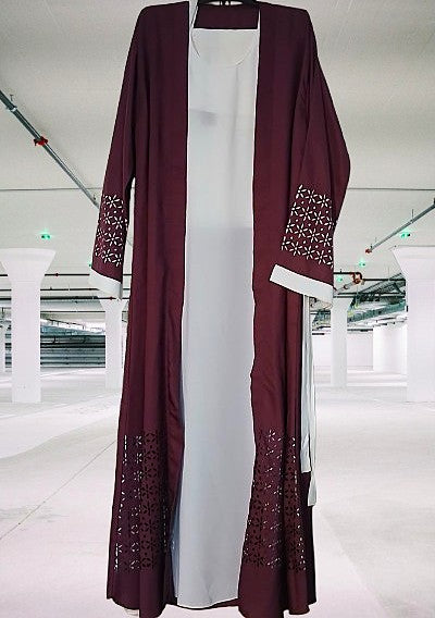 Three Piece Premium Laser Cut Purple Abaya
