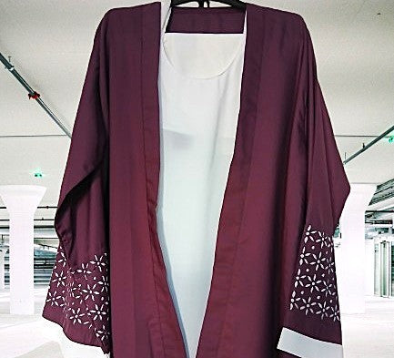 Three Piece Premium Laser Cut Purple Abaya