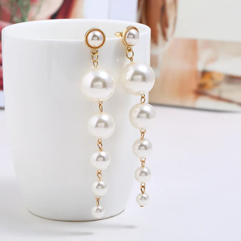 New Green Leaf Long Pearl Tassel Earrings